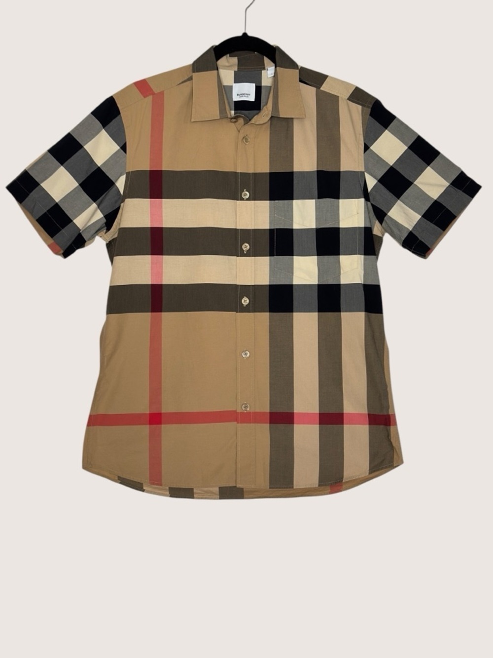 Burberry Nova Check Short Sleeve Button Up Shirt Size L Beige Plaid Cotton - Picture 2 of 15